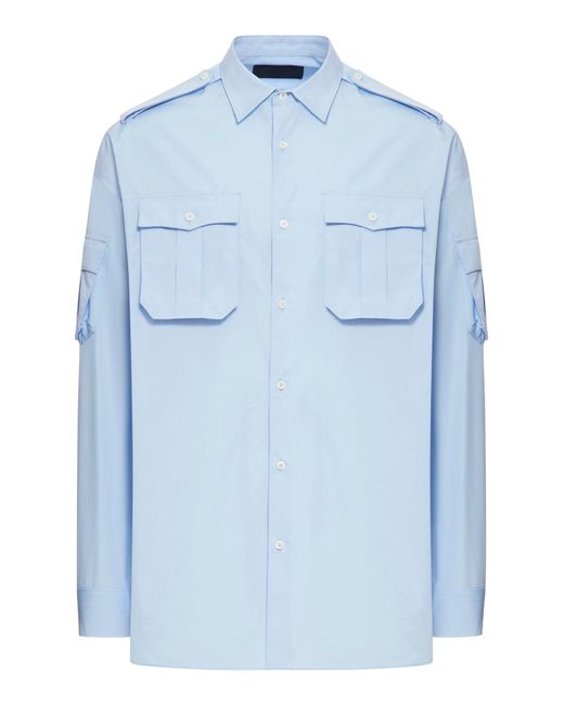 Camicia in popeline di cotone di Prada in Blue da Uomo
