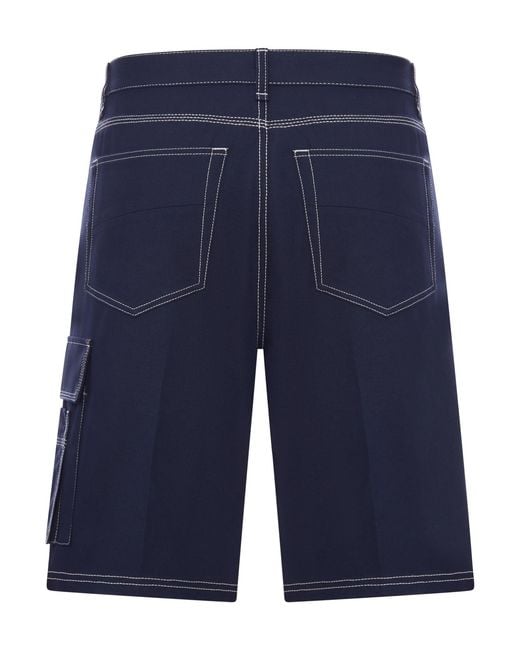 Fendi Blue Cotton Canvas Cargo Bermuda Shorts for men