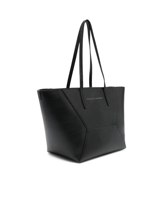 Brunello Cucinelli Black Leather Shopper Bag