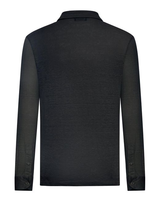 Nome G Black Long-Sleeved Linen Polo Shirt for men