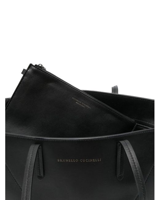 Brunello Cucinelli Black Leather Shopper Bag