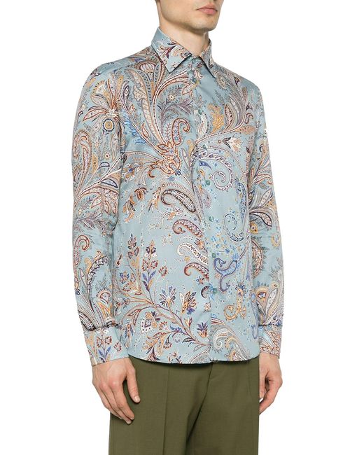 Camicia in cotone con motivo paisley di Etro in Blue da Uomo