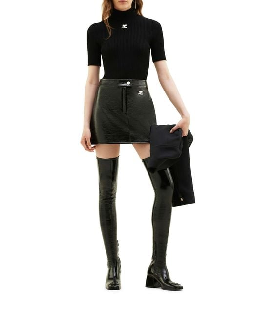 Courreges Black Reedition Short Sleeves Rib Knit Sweater