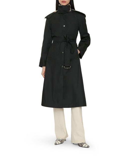 Burberry Black Long Nylon Car Coat With Hood