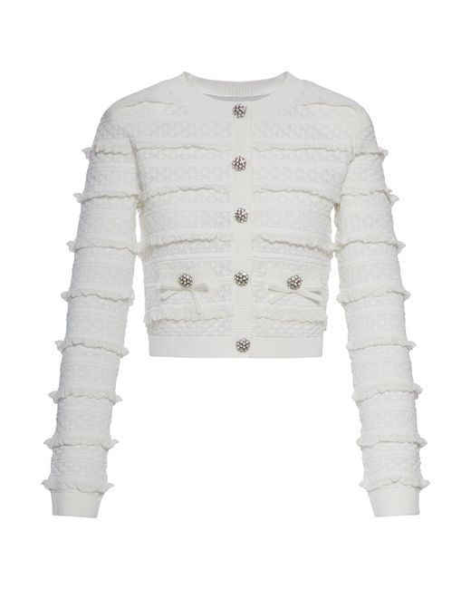 Self-Portrait White Pointelle Diamante Cardigan