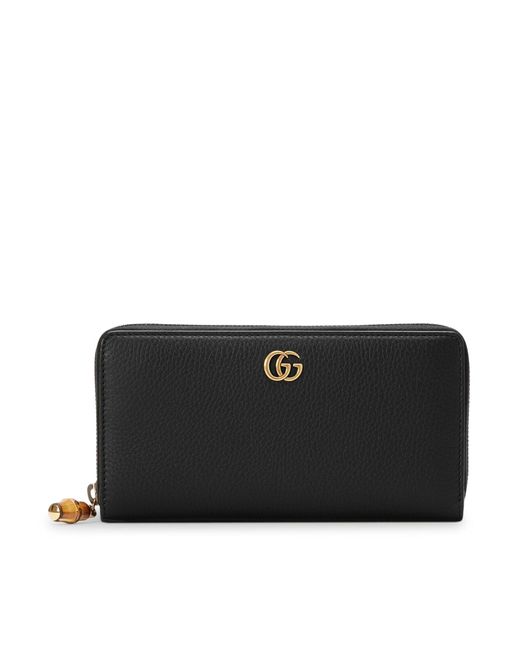 Gucci Black Zip Around Wallet With Bamboo