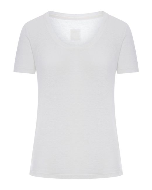 120% Lino White Short-Sleeved T-Shirt With Wide Neckline