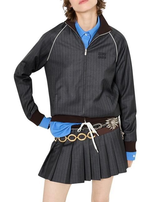 Miu Miu Gray Pinstriped Pleated Miniskirt