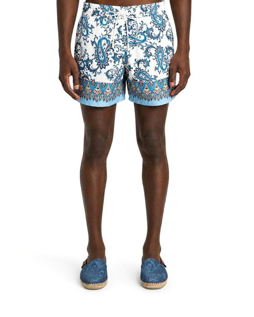 Etro Blue Swimsuit With Paisley Ramage Print for men