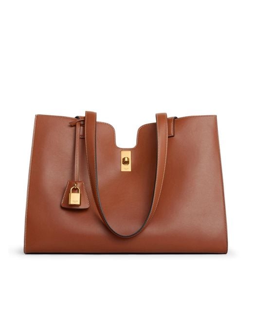 Céline Brown Medium 16 Cabas Bag In Smooth Leather Calfskin