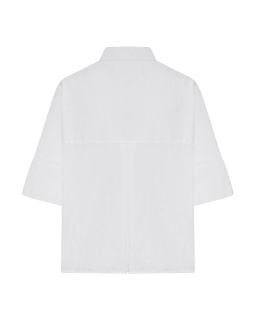 120% Lino White Linen Shirt With Classic Collar