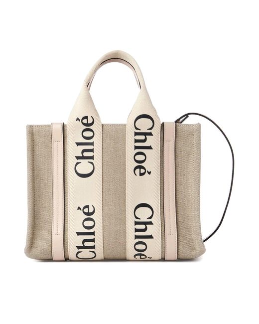 Tote bag piccola woody in lino di Chloé in Natural
