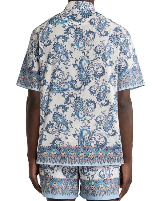 Camicia over in mussola di cotone con motivo paisley floreale di Etro in Blue da Uomo