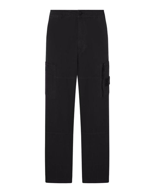 Stone Island Black Cotton Ripstop Cargo Trousers for men