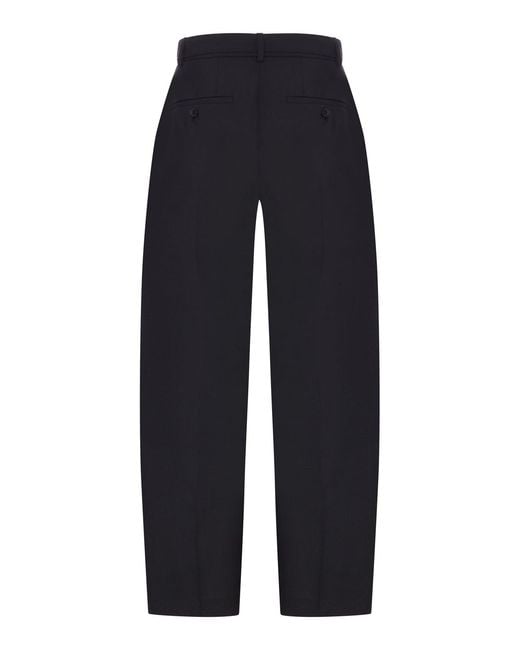 Sacai Blue Wide-leg Wool-blend Trousers With A Belt