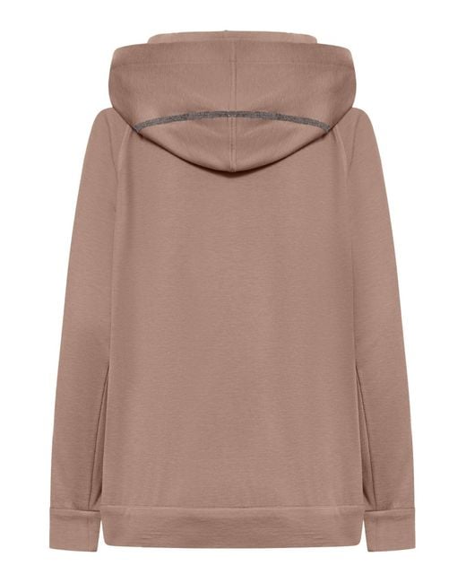 Brunello Cucinelli Brown Cotton And Silk Interlock Topwear With Hood And Precious Stripe