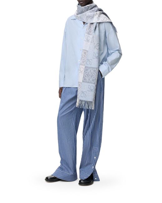 Loewe Blue Oversized Striped Cotton Shirt With Bowling Collar for men