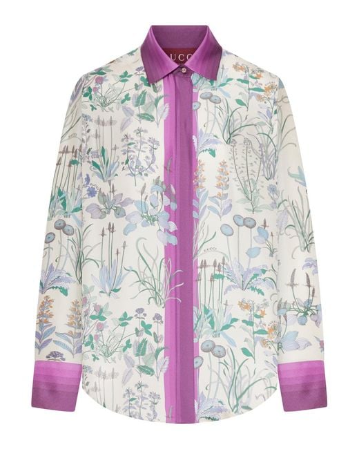 Gucci White Printed Silk Twill Shirt