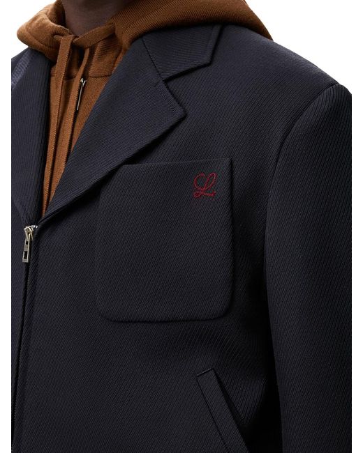Loewe Blue Wool Zip-Up Jacket for men