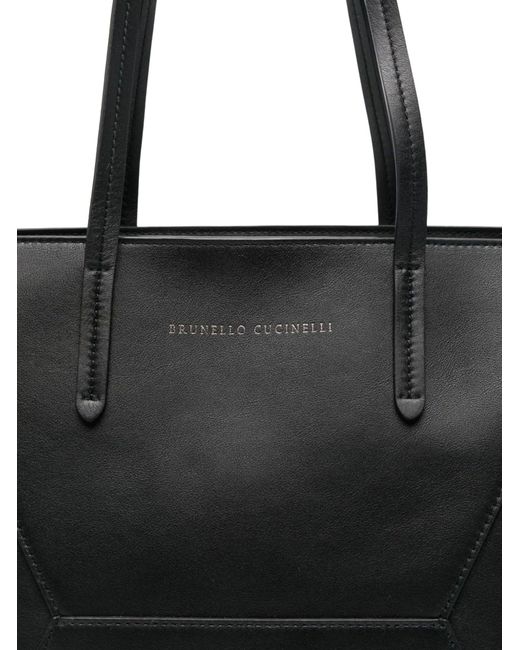 Brunello Cucinelli Black Leather Shopper Bag