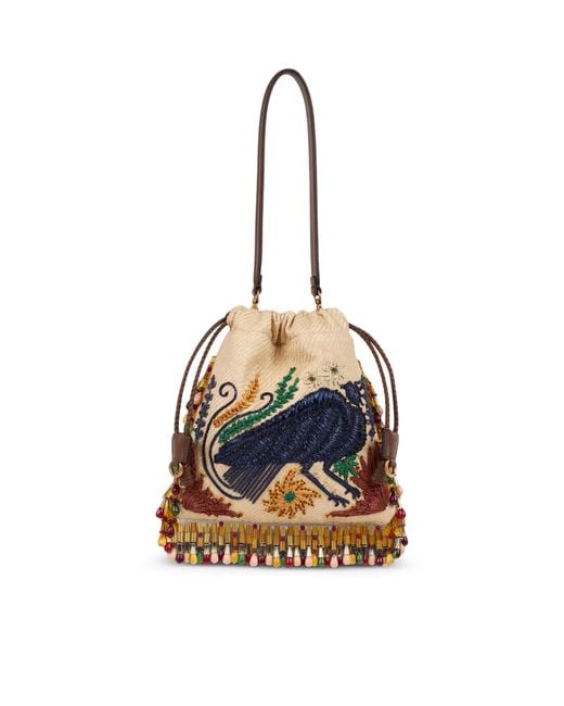 Etro Blue X Tabby Booth Small Kalispera Raffia Bag With Embroidery And Beads