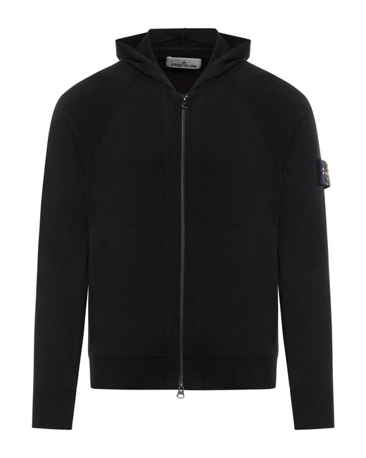 Stone Island Black Sweater With Hood And Zip for men