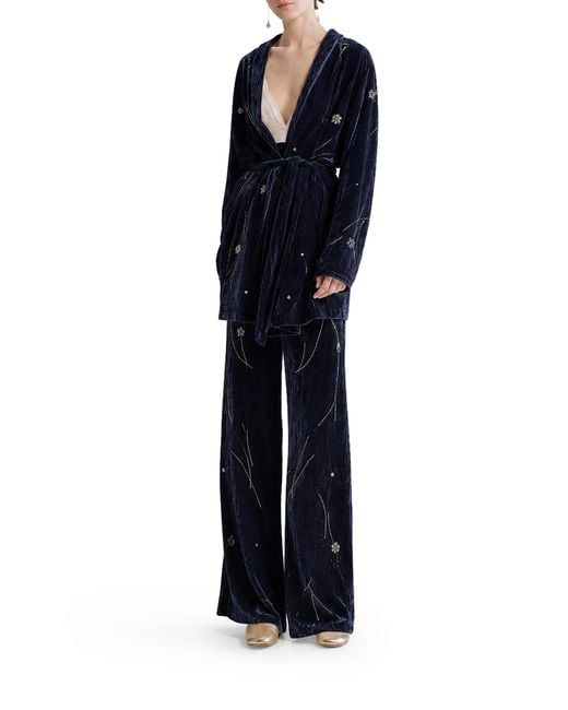 Kimono in velluto ricamato con cintura di Forte_forte in Blue