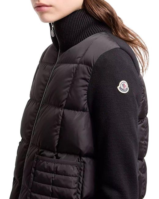 Cardigan imbottito in lana con zip e trapuntatura a quadri di Moncler in Blue