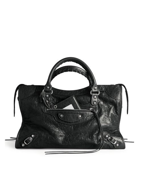 Borsa le city media in pelle di agnello arena con dettagli in metallo argentato lucido di Balenciaga in Black