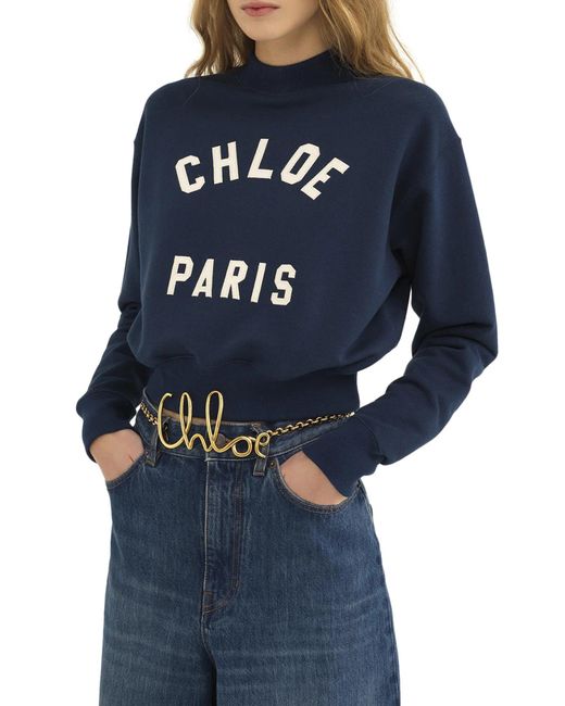 Maglione a collo alto con logo di Chloé in Blue