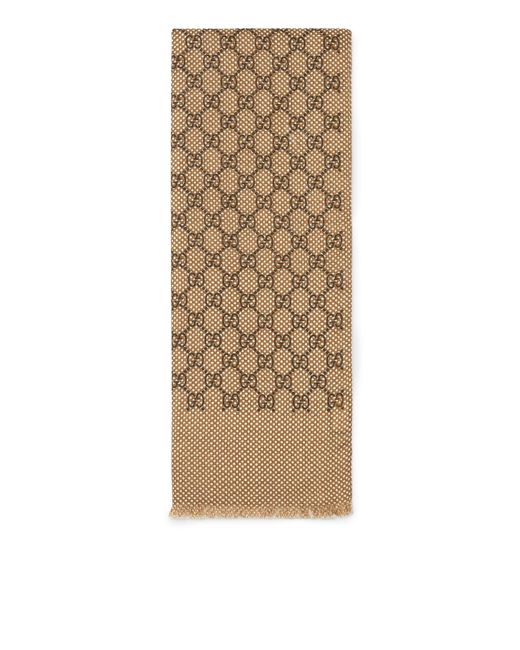 Gucci Natural Silk And Wool Stole With Checkered gg