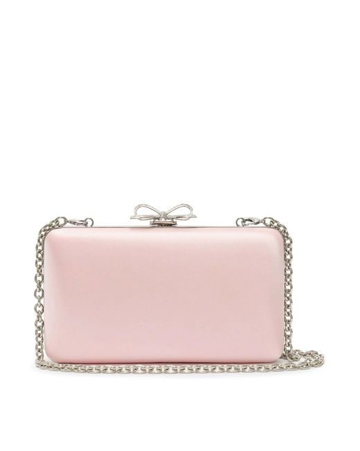 Self-Portrait Pink Satin Clutch With Jewel Details