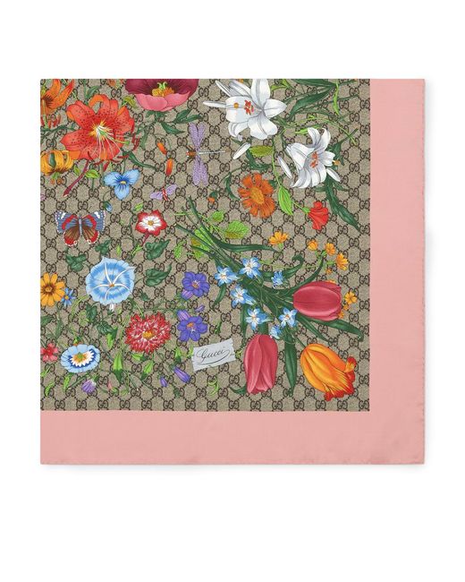 Gucci Multicolor Silk Twill Scarf With Flora Print