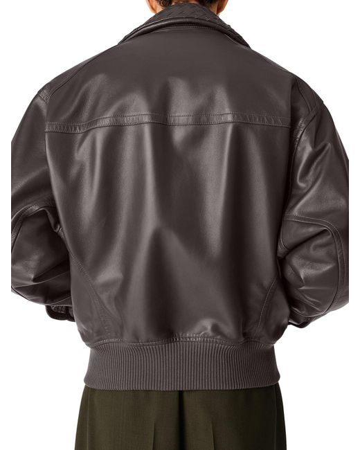 Giacca in pelle con colletto a motivo intrecciato di Bottega Veneta in Gray da Uomo