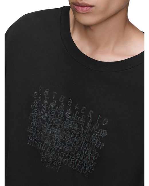Maison Margiela Black Cotton T-Shirt With Tone-On-Tone Lettering Print for men