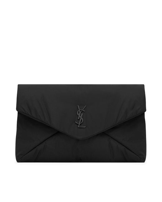 Saint Laurent Black Large Cassandre Envelope Clutch In Nylon for men