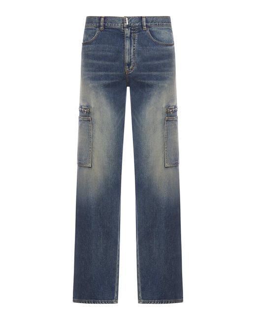 Givenchy Blue Distressed Zip Pocket Jeans for men
