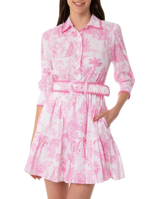 Mc2 Saint Barth Pink Jungle Short Dress In Printed Cotton
