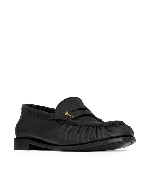 Mocassini le loafer in pelle stropicciata lucida di Saint Laurent in Black da Uomo