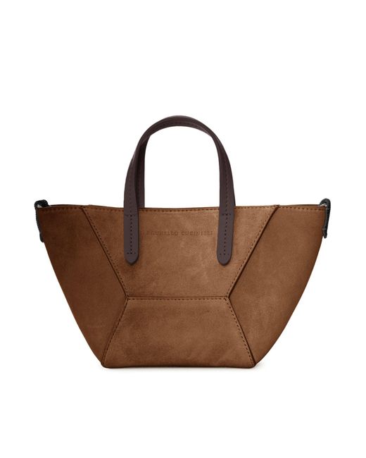 Brunello Cucinelli Brown Mini Suede Bag With Shoulder Strap