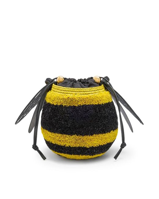 Loewe Black Bee Basket Bag In Raffia And Calfskin