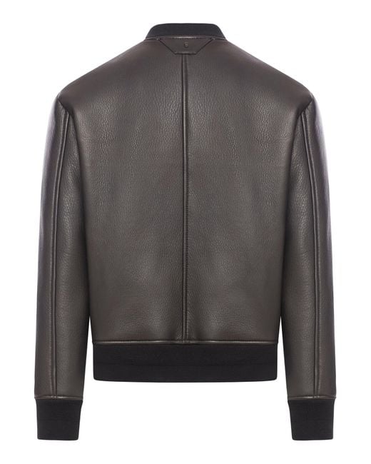 Salvatore Santoro Gray Leather Bomber Jacket for men