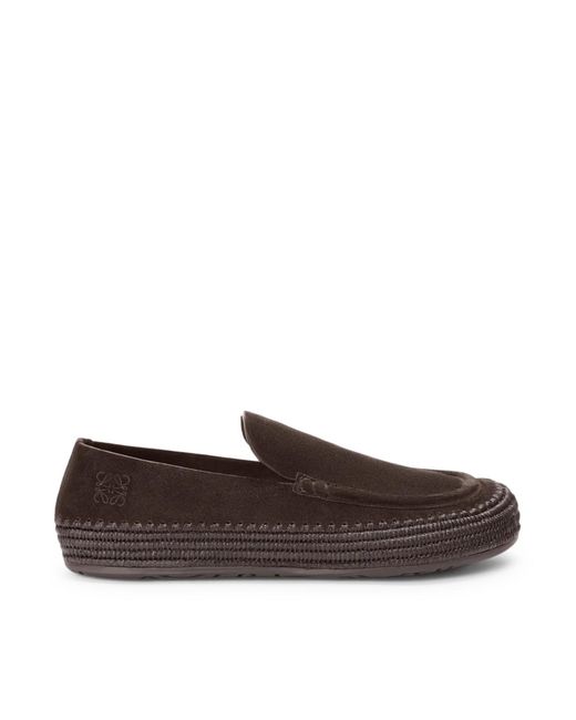 Loewe Brown X Paula's Ibiza Rio Suede And Raffia Loafers for men