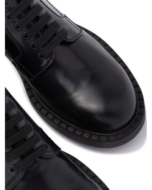 Prada Black Brushed Leather Lace-up Shoes for men