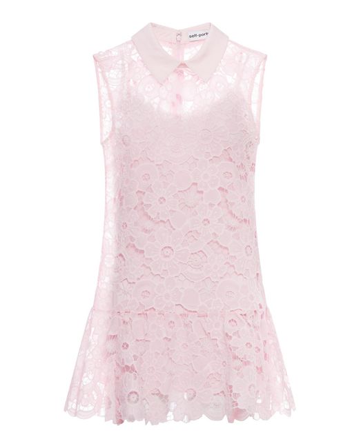 Self-Portrait Pink Lace Collared Mini Dress