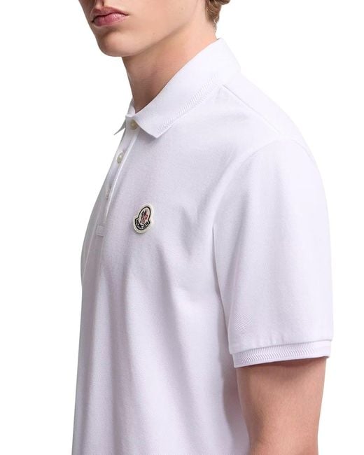 Moncler White Cotton Piquet Polo Shirt With Logo Patch for men