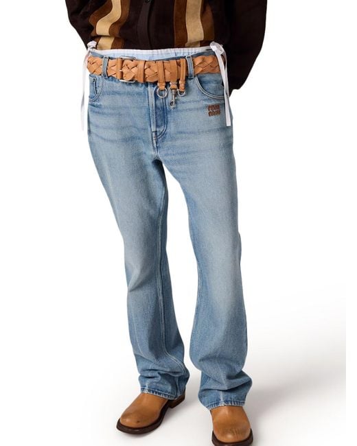 Miu Miu Blue Five-Pocket Washed Denim Trousers