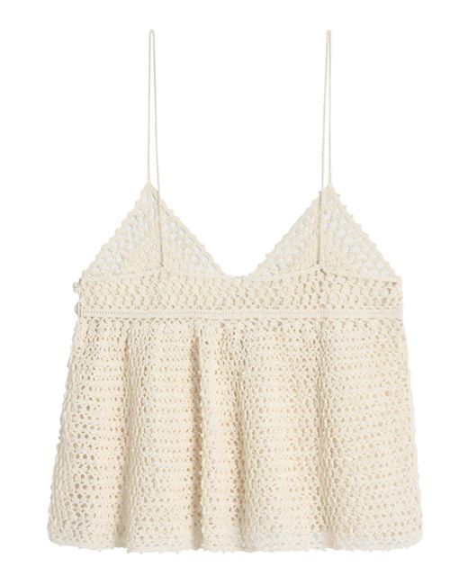 Céline Natural Top With Thin Straps In Crochet Cotton