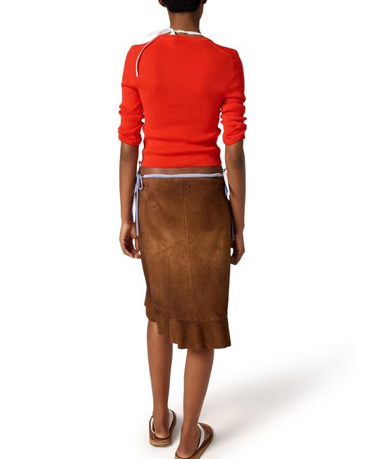 Miu Miu Red Crew Neck Cotton Sweater