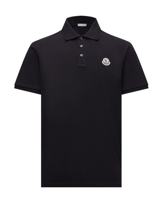 Polo in cotone piquet con patch logato di Moncler in Black da Uomo